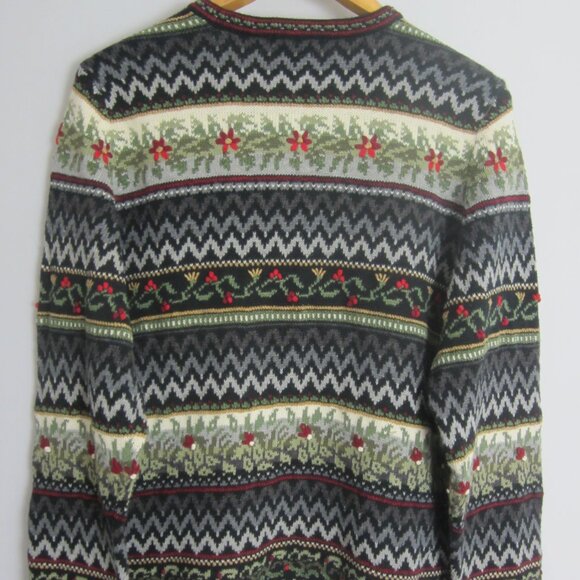 Appleseeds Womens Large Black Ivory Red Embroidered Floral Ramie Silk Cardigan - Picture 2 of 13